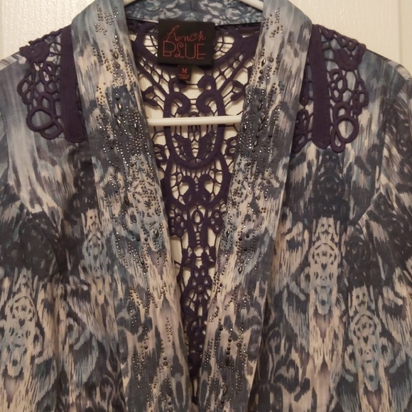 FRENCH BLUE 
BLAZER / JACKET w/LACE BACK BEAUTIFUL - Picture 1 of 8